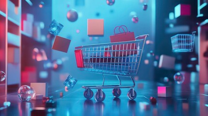 E-commerce Metrics Futuristic Background for Online Retail Analytics. Dynamic data visualization, charts, and graphs presenting insights into digital commerce trends and performance