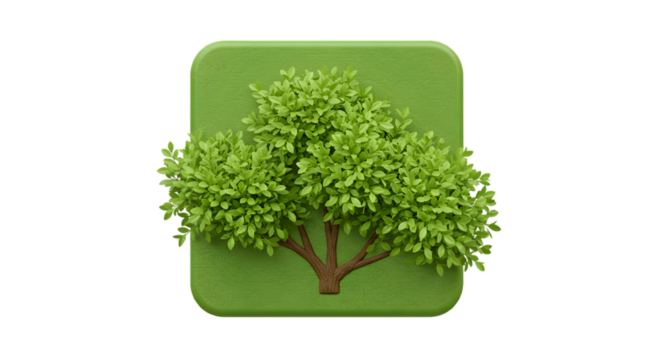 3D Green Square Icon with a Tree