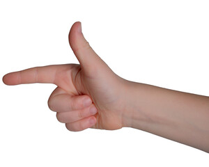 Gesture of imagination with fingers poised like a playful gun