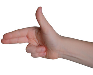 Gesture of playfulness captured in a hand forming a finger gun