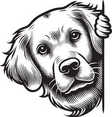 Dog Peeking Vector Black and White Outline