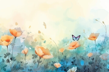 Watercolor Vector Background With Birds | Hand-Painted Wall Mate