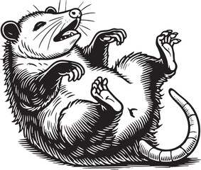 Opossum Playing Dead Black Outline Vector