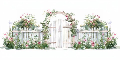 Wooden arch flowers garden fence.