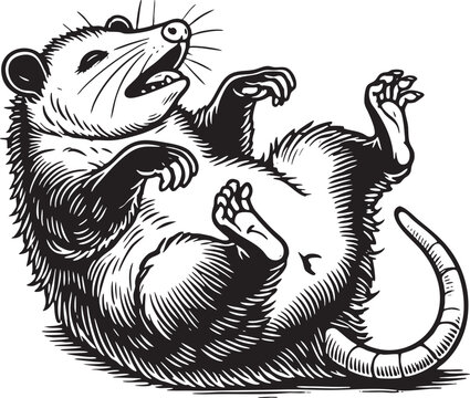 Opossum Playing Dead Black Outline Vector