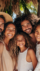 Fototapeta premium Intergenerational family smiling together in nature setting, embracing diversity and bonding moments