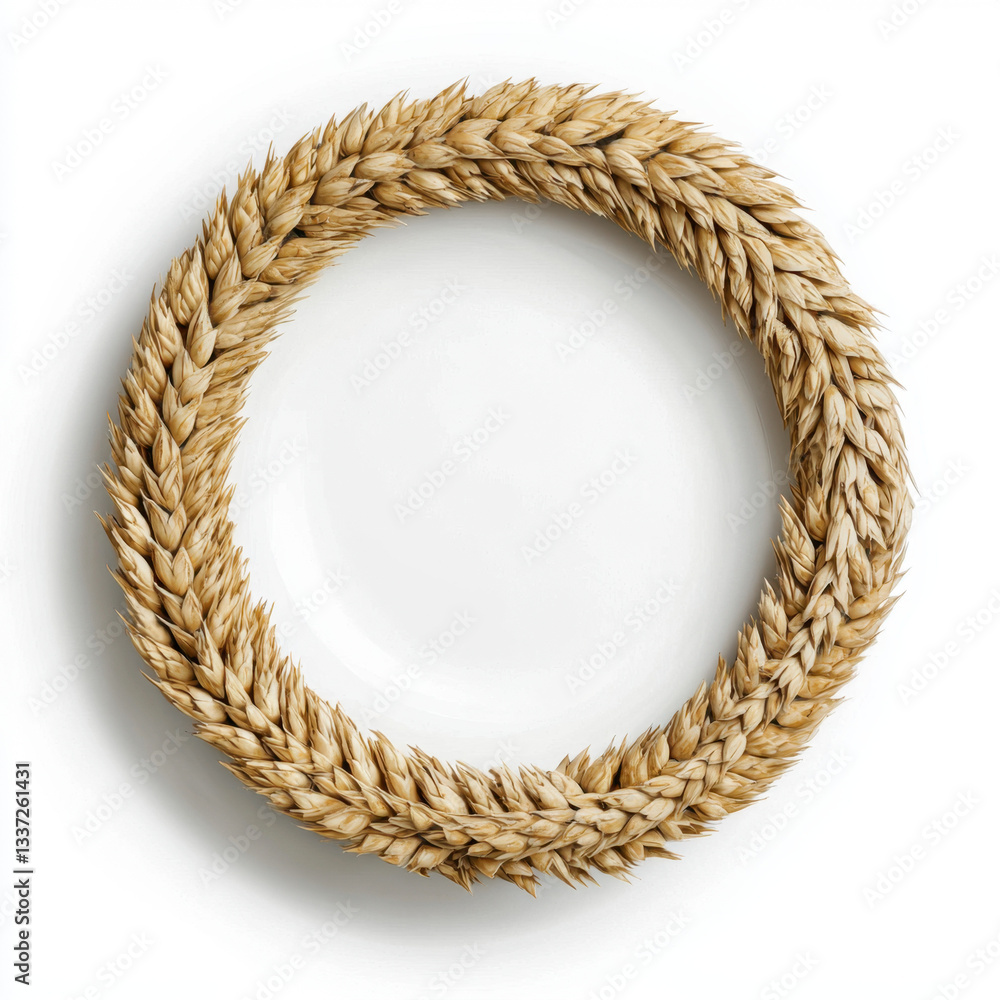Aufkleber rustic wheat straw plate with a decorative wreath design set against a plain background offering amp