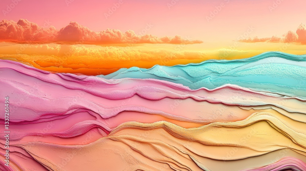 Poster flowing pastel paint with wavy patterns creates a vibrant artistic background ideal for various mode