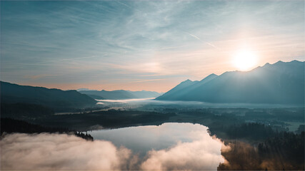 Drone shot of Sunrise at Geroldsee