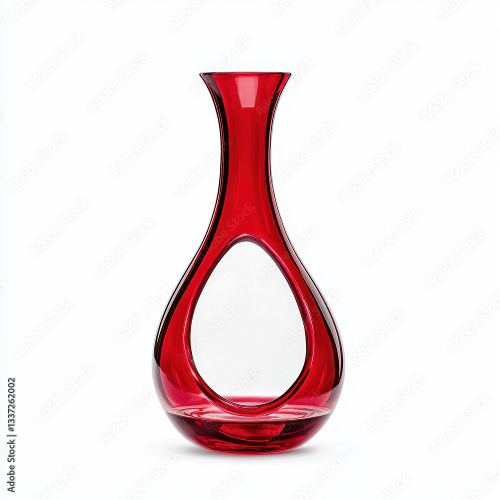 Poster elegant red vase displaying artistic form and smooth surface with copy space for text or design elem