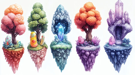 Obraz premium Colorful Pixel Art Floating Islands