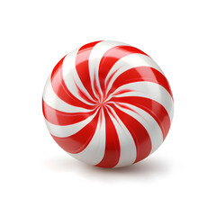 Obraz premium Round candy with red and white swirl pattern isolated on transparent background