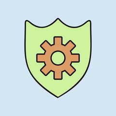 Shield with gear icon. Shield protection symbol