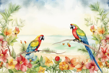 Watercolor Vector Background With Birds | Hand-Painted Wall Mate
