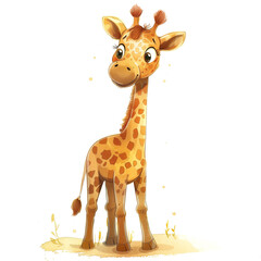 Fototapeta premium Cute cartoon giraffe, watercolor safari animal illustration with white background