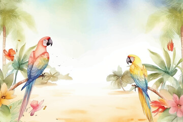 Watercolor Vector Background With Birds | Hand-Painted Wall Mate