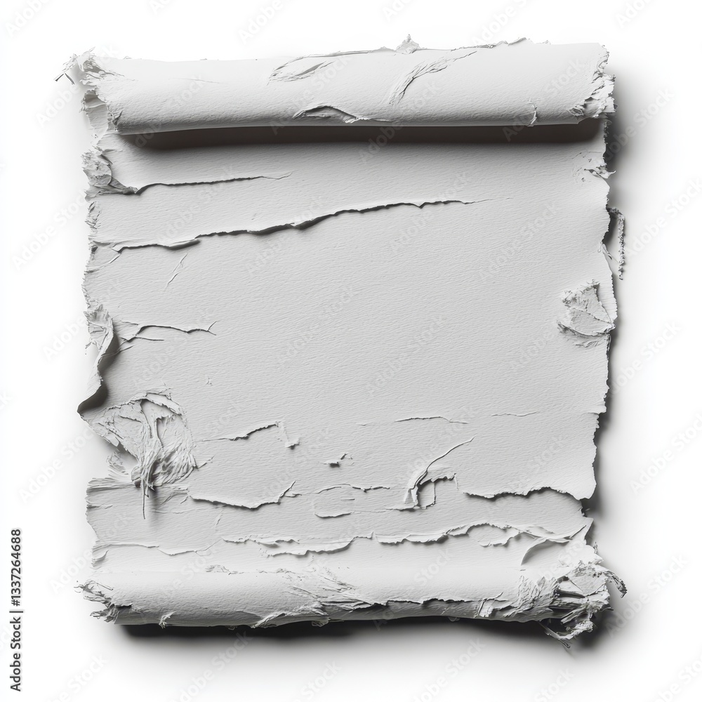 Poster a torn and crumpled white paper with jagged edges is resting on a black background, displaying a rou