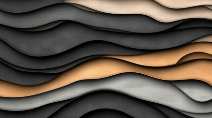 Minimalist Background Featuring Abstract Black White and Beige Layered Waves