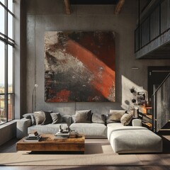 A modern living room with stylish furniture and art
