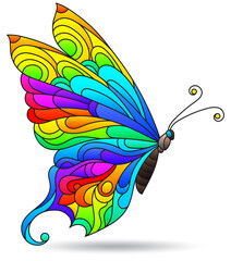 Stained glass windows with butterfly, isolated on a white background