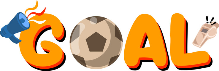 Cartoon illustration spells out the word 'Goal' with a soccer ball, megaphone and whistle Perfect for sports themed projects © ITrWorks