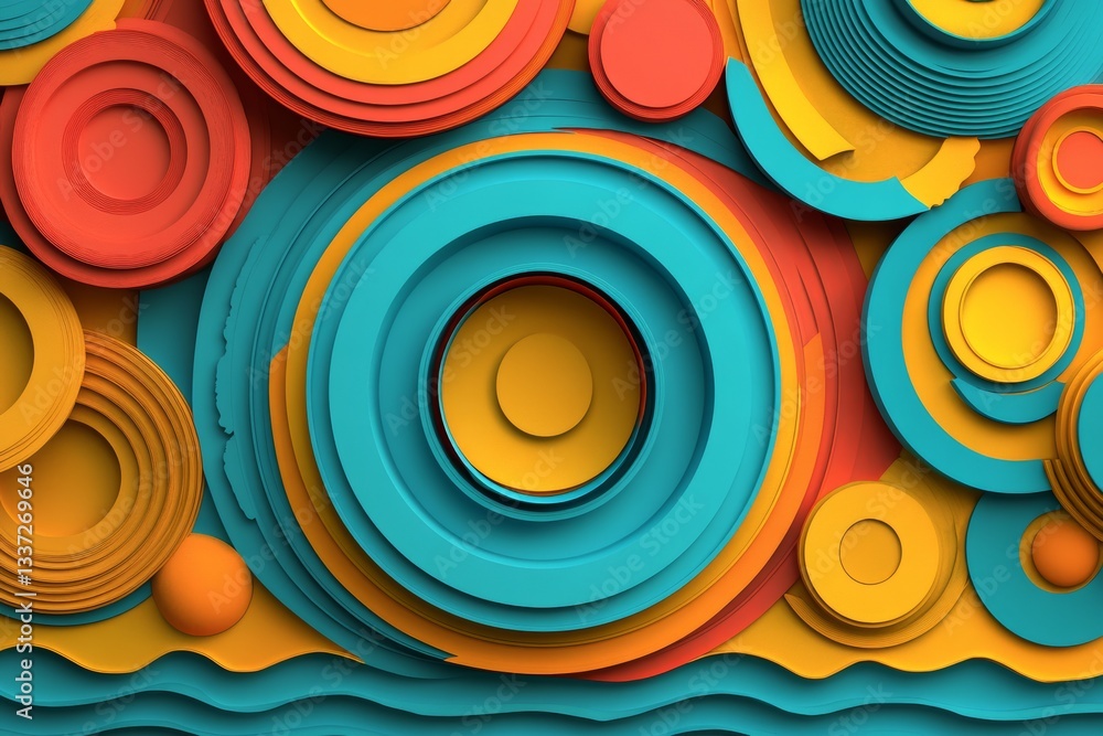 Poster vibrant background design complemented by bold shapes and colorful paper cutouts