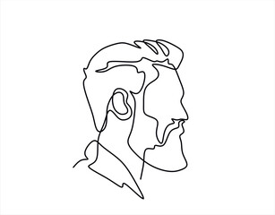 Continuous one line drawing of man portrait. Hairstyle. Fashionable men's style.