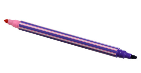 Double-sided felt-tip pen with a transparent cap on an isolated background