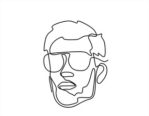 Obraz premium Continuous singe one line drawing of portrait handsome man use eye glasses vector illustration 
