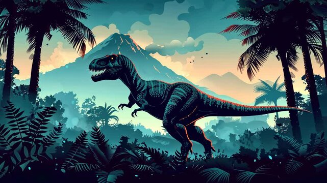 Tyrannosaurus Rex in Prehistoric Jungle Landscape