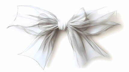 Naklejka premium A delicate, translucent bow with frayed threads and a subtle gradient effect, set against a pure white background. Whispering Threads. Illustration