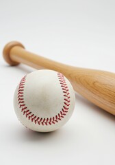 Baseball Bat and Ball on White Background - A close-up shot of a baseball and bat, symbolizing sport, competition, teamwork, victory, and summer fun