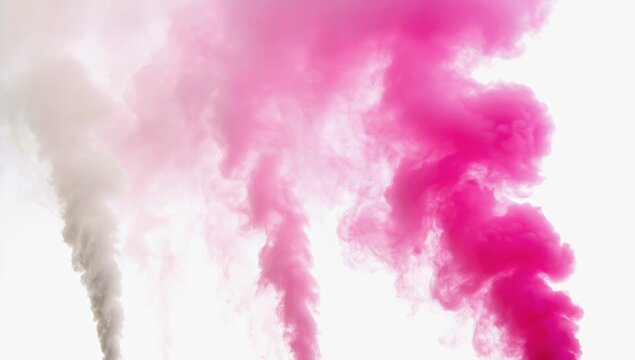 Fototapeta Vibrant pink and white smoke swirls into the air against a bright background, creating a dynamic and artistic visual. The soft, flowing texture movement, creativity, energy, and abstract expression.
