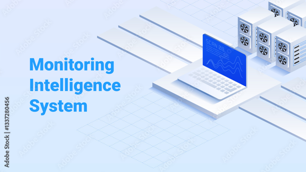 Poster monitoring intelligence system. high-tech data center. advanced data analytics. real-time monitoring