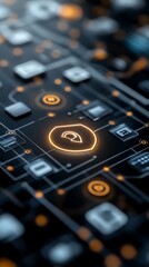 Exploring the interconnected network of IoT devices showcasing a central glowing shield symbol for protection and communication