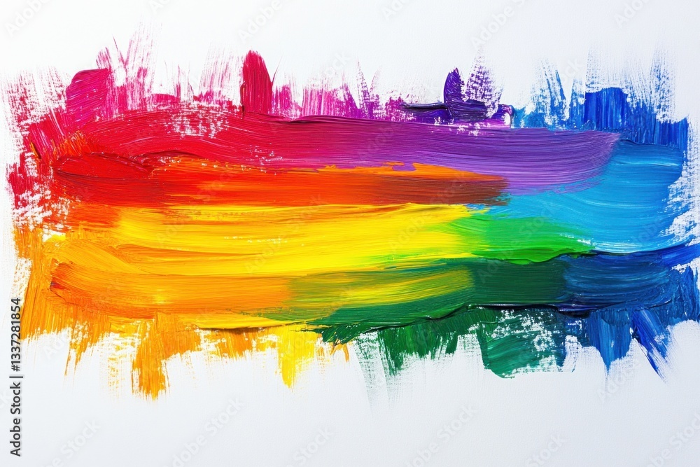 Aufkleber colorful paint strokes in a rainbow pattern are artistically arranged on a flat surface, creating a 