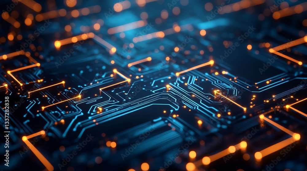 Poster abstract tech background made of printed circuit board – futuristic digital design with electronic c
