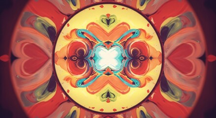 Fototapeta premium Abstract Kaleidoscope Painting Vibrant Colors Symmetrical Mandala Design Artistic Background