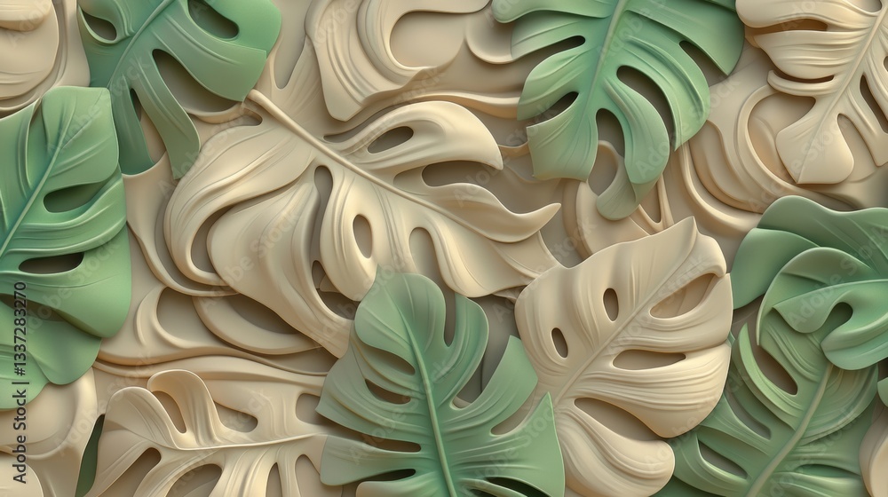 Poster the design features a continuous texture of leafy patterns, with stylized foliage repeating througho