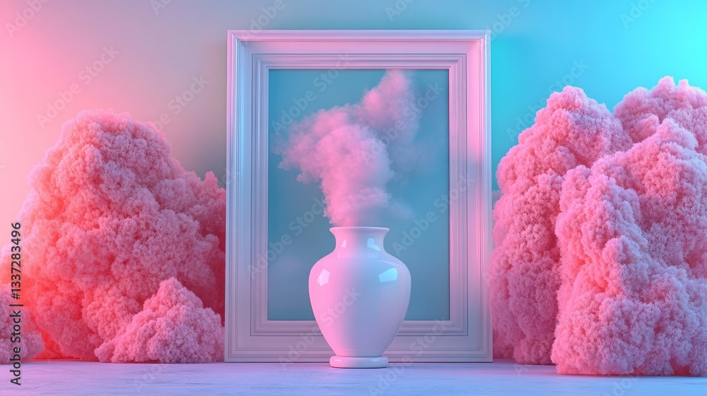 Poster the image features a white vase with an adjacent blank white frame for inserting text