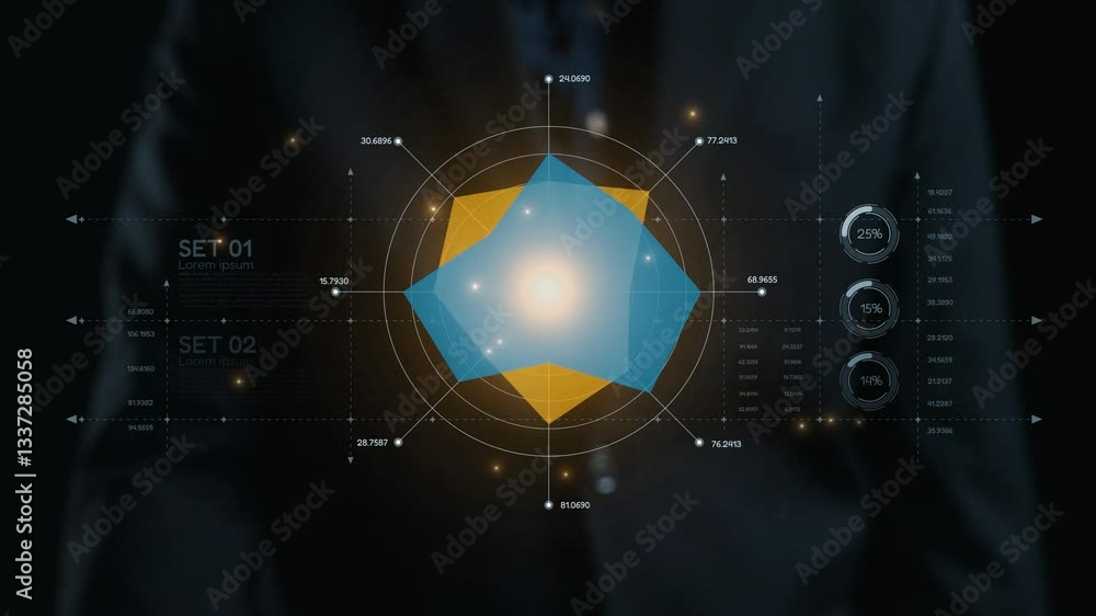 Poster this image features an innovative data visualization with vibrant geometric shapes illustrating impo