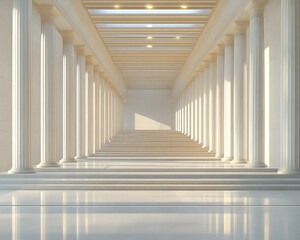 Obraz premium Sunlit Classical Colonnade Hallway.