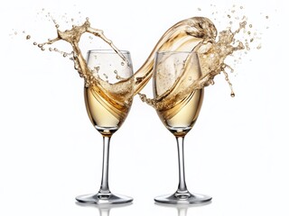 Sparkling Champagne Celebration: Heart-Shaped Splash, Isolated on White