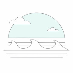 Minimalistic ocean waves and sun vector illustration