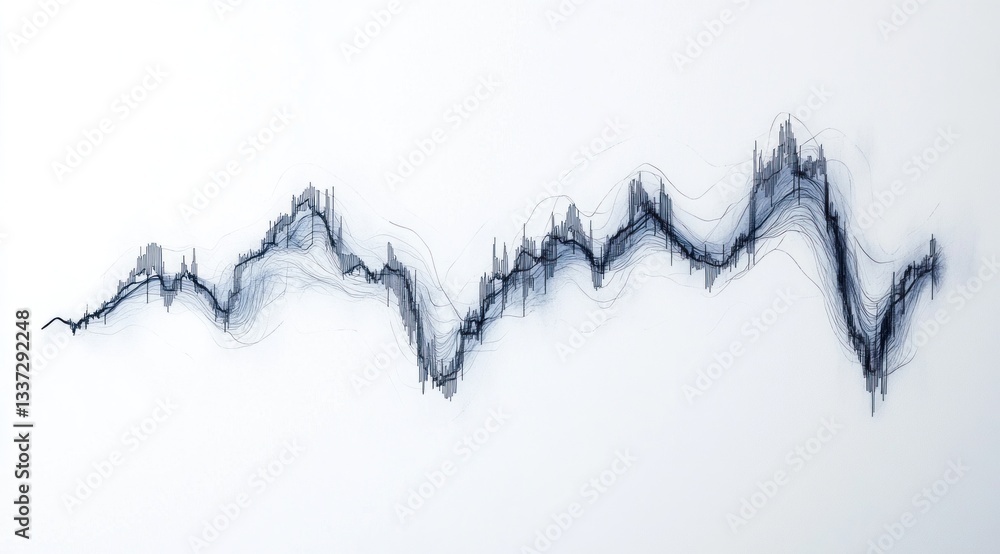 Poster a simple hand-drawn stock market graph displays ongoing fluctuations with visible peaks and troughs 