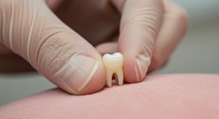 Gentle Handling of a Healthy Tooth - Dental care, tooth preservation, oral hygiene, healthy smile, meticulous handling