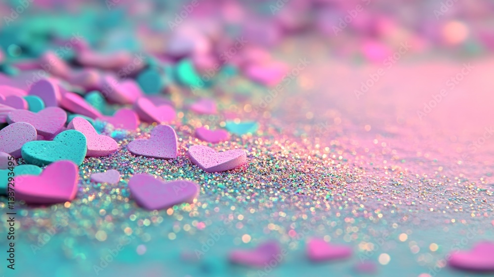 Poster an abstract seamless background provides the setting for charming heart-shaped confetti with sparkli