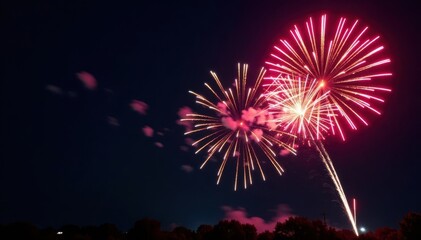 Black background, intense fireworks burst, panoramic view , vivid, abstract, background