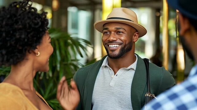 A warm hotel welcome from a friendly bellhop