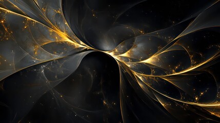 Obraz premium Black abstract background with golden lines overlay creating a futuristic and dimensional effect , black, gold, abstract
